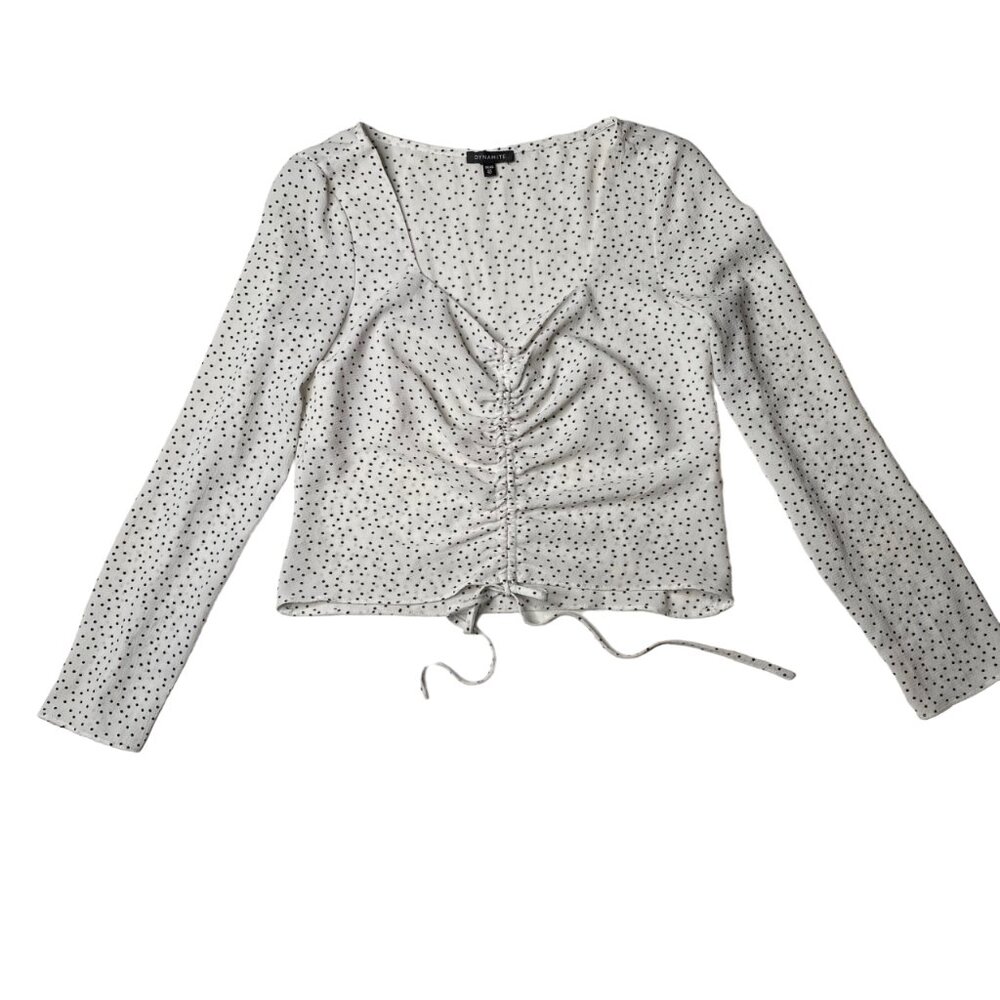 Dynamite Women's Black and White Polka Dot Long Sleeve, size Extra Small
